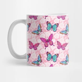 Pink Butterfly Blue Butterfly Pattern Mug